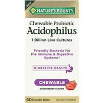 Nature's Bounty, Kramtomas probiotikas Acidophilus, braškių, 1 milijardas, 60 kramtomųjų vaflių