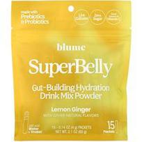 Blume, „SuperBelly“, žarnyną stiprinantis hidratacijos gėrimų mišinio milteliai, citrinų ir imbiero skonio, 15 pakelių po 4 g (0,14 uncijos)