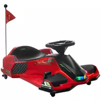 HOMCOM vaikiškas elektrinis kartingas 12 V, 3-8 km/val. Drifto kartingas su drifto režimu, lėto paleidimo funkcija, kartingas su šviesomis, muzika, saugos diržu, vaikiška transporto priemonė 8-12 metų vaikams, raudonas