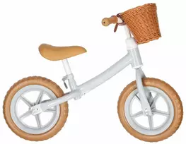 Balansinis dviratukas su krepšeliu ir reguliuojamu balneliu, rudas, 78 cm