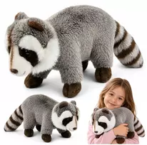Lean Toys Pliušinis meškėnas su dryžuota uodega, pilkas, 45 × 20 × 12 cm