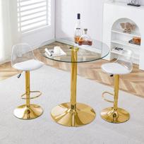 Baro stalas ir 2 kėdės, stiklas 89 cm, aukščio reguliavimas, 3 vnt