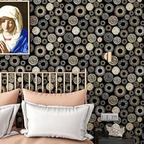 Lipni tapetai su geometriniu raštu, juoda ir auksinė, vandeniui atspari, 44,5x300 cm — baldų plėvelė, lipdukai spintelėms, virtuvės tapetai, pvc dekoratyvinė plėvelė, boho interjeras, baldų restauravimas, plaunami tapetai