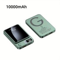 22,5 W PD greito įkrovimo išorinė baterija, 10000 mAh, žalia, magnetinė, belaidė