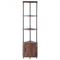 Kampinė lentyna, 5 pakopų kampinė stovas su LED apšvietimu ir durelėmis, 30.5x30.5x167.8 cm, ruda, metalas mediena