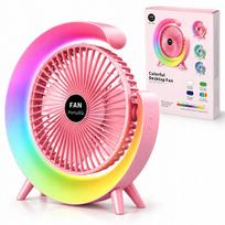 Stalinis USB ventiliatorius, įkraunamas, tylus, 3 greičiai, RGB apšvietimas, 90° reguliuojamas
