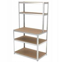 Metalinė lentyna su stalviršiu, 5 lentynos, 180×100×60×30 cm, 875 kg, cinkuota