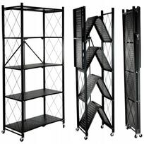 Metalinė sulankstoma lentyna su ratukais, juoda, 5 lentynos, MOBILE LOFT