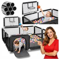 Vaikiška žaidimų maniežas PLAYPEN 130x130 su krepšiu, sausas baseinas ir kamuoliukai