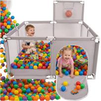Vaikiška žaidimų maniežas su krepšinio lankeliu ir permatomu tinkleliu, didelis
