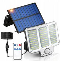 Saulės LED lempa 300W su atskiru skydeliu, nuotoliniu valdymu ir judesio bei prieblandos jutikliu