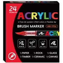 Akriliniai teptukiniai markeriai, 24 spalvų rinkinys, piešimui ir DIY, 24 spalvų