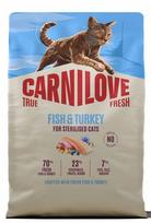 Sausas kačių pašaras Carnilove True Fresh sterilizuotoms suaugusioms katėms su žuvimi ir kalakutiena, 2 kg