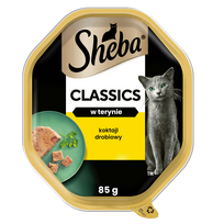 SHEBA Classics 85 g - drėgnas visavertis ėdalas suaugusioms katėms, paukštienos kokteilis, su terinu