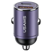 USAMS Car Charger 1xUSB+1xUSB-C C38 30WPD Fast Charge with Built-in Ring Purple CC206C