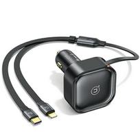 USAMS Car charger with retractable cable 1xUSB-C+1x Lightning C41 PD 30W Fast Charge black/black CC2