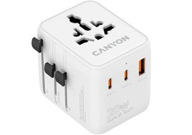 Kelioninis įkroviklis CANYON OnTour 20, 1xUSB-A, 2xUSB-C, 20W, EU/UK/US/AUS, baltas