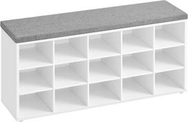 Batų suoliukas su minkšta sėdyne ir 15 skyrių, baltas/pilkas, 105 × 30 × 48 cm