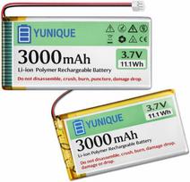 Yunique Green-Clean-Power, 2 Lipo baterijos 3,7 V 3000 mAh 1S 103665, Micro JST 1.25, Arduino ir ESP32