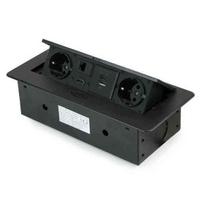 Įmontuojamas elektros lizdų blokas Atom 26 | 2x SCHUKO, USB A+C, HDMI, juodas