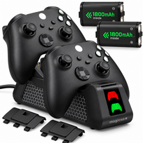 Xbox pultelio kroviklis su 2 vnt. 1800mAh baterijomis, USB įkrovimo stotelė / dokas, dviguba krovimo stotis, Xbox valdiklio įkroviklis