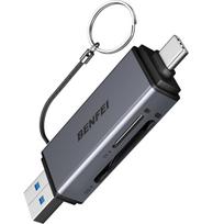 BENFEI kortelių skaitytuvas 2 viename USB-C USB-A 3.0, skirtas SD Micro SD, juodas