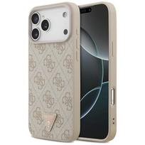 Dėklas Guess Leather 4G Triangle Strass MagSafe skirtas iPhone 18 Pro Max / 17 Pro Max rožinės spalvos