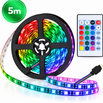 RGB LED juosta 5 m, 30 LED/m, su USB maitinimu ir nuotolinio valdymo pulteliu, LED šviesos juosta, LED apšvietimo juostelė