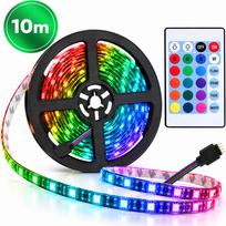 RGB LED juosta 10 m, 30 LED/m, su USB maitinimu ir nuotolinio valdymo pulteliu, LED šviesos juosta, RGB apšvietimo juostelė