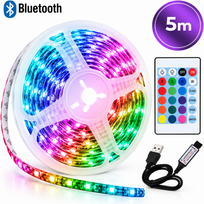 RGB LED juosta 5 m su „Bluetooth“ valdymu, spalvota RGB šviesos juosta, LED apšvietimo juostelė