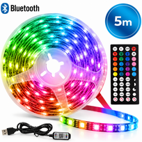 RGB LED juosta 5 m su „Bluetooth“ valdymu ir nuotolinio valdymo pulteliu, LED šviesos juosta, spalvota apšvietimo juostelė