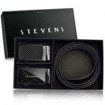 Vyriškas juodas odinis automatinis diržas STEVENS, 2 viename D39735