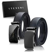 Vyriškas odinis automatinis diržas STEVENS, juodas, dovanų rinkinys 2 viename D39750