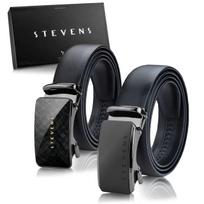 Vyriškas odinis automatinis diržas STEVENS, juodas, dovanų rinkinys D39751