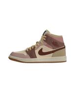 Jordan Sportbačiai su auliuku 'AIR JORDAN 1' tamsiai ruda / rausvai violetinė spalva / pastelinė oranžinė / ryškiai rožinė spalva