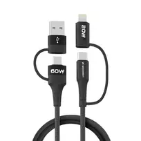 Wozinsky WNBAA 4-in-1 USB-C / USB-A / Lightning laidas, 60W, 1m, juodas