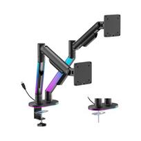 Dviejų monitorių 17"-35" dujinio keltuvo laikiklis su RGB apšvietimu, juodas