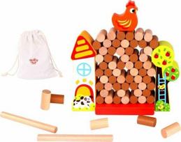 Tooky Toys Paimtas žaislas Jenga krintantis vištienos medinis ūkis