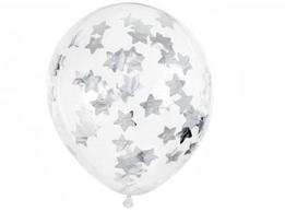 PartyDeco Balionai su konfeti "Sidabrinės žvaigždės" 30 cm