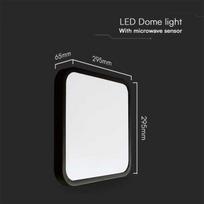 Sieninis šviestuvas V-tac 18W LED paviršinis šviestuvas, kvadratinis, juodu korpusu, 4000K, IP44, su judesio davikliu