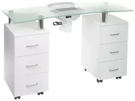 Beauty System Manikiūro stalas su dulkių surinkėju MANICURE DESK ELEGANCE GLASS Baltas