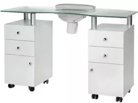 Beauty System Manikiūro stalas su dulkių ištraukėju MANICURE DESK PRACTIC GLASS Baltas