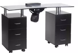 Beauty System Manikiūro stalas su dulkių surinkėju MANICURE DESK ELEGANCE GLASS Juodas