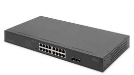 Šakotuvas Digitus 16-PORT GBIT SWITCH 19ZOLL UNMA - 2-PORT GBIT SFP UNMA POE SWITCH
