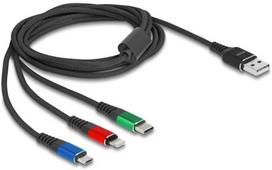 Kabelis USB Delock USB-A – USB-C + microUSB + Lightning 2 m Juodas (90156)