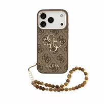 Guess PU 4G Metal Logo Strap dėklas iPhone 18 Pro rudas