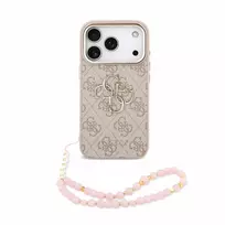Dėklas Guess PU 4G Metal Logo Strap Case for iPhone 18 Pro Rožinė