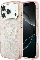 Dėklas Guess IML Leopard Glitter Triangle Logo MagSafe Case for iPhone 17 Pro Max / 18 Pro Max - Rožinė