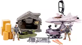 Toymax Specialiųjų pajėgų karinis rinkinys su naikintuvu, sraigtasparniu, kateriu ir priedais (520370)