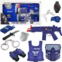 Vaikiškas policininko rinkinys su liemene, kauke, antrankiais, šautuvu ir ženkleliu